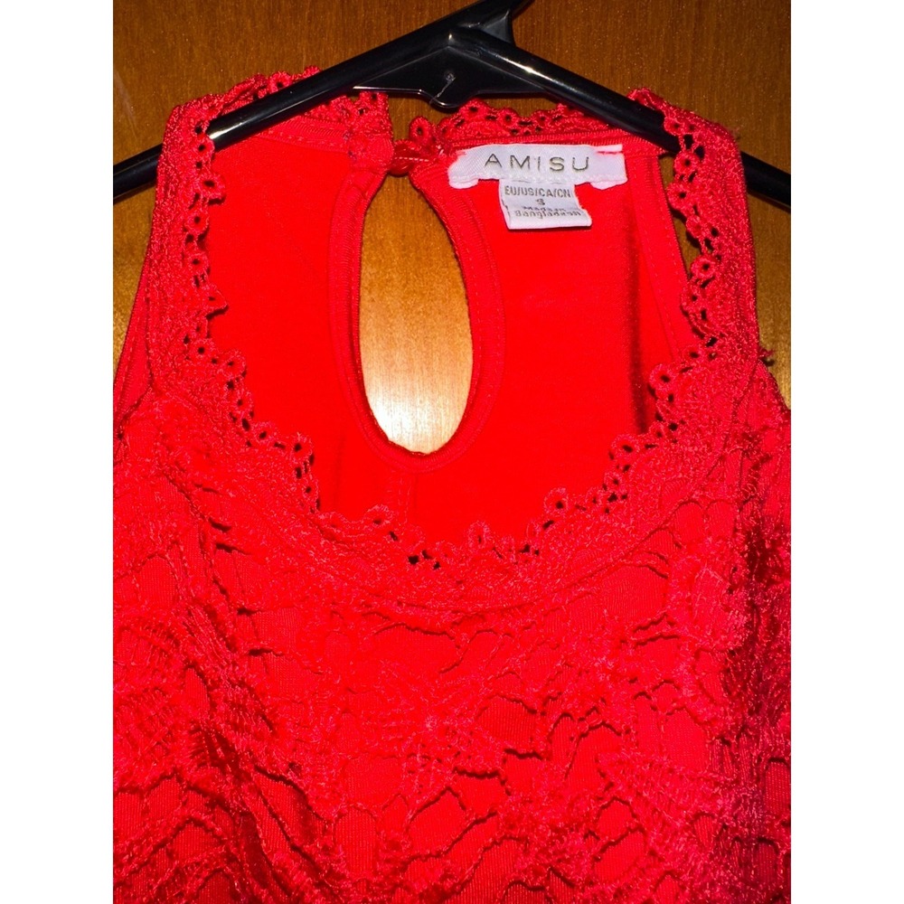 Amisu Red Lace Crochet‎ Halter Tank Top Size Small - Picture 2 of 8